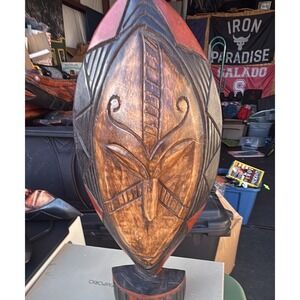 Hand Carved African Style Wooden Mask on Stand